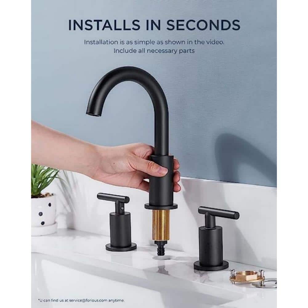 Matte Black 8-Inch Widespread Bathroom Faucet with Brass Handles
