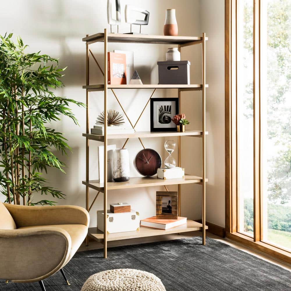 Rustic Oak and Gold Quintuple-Tier Etagere