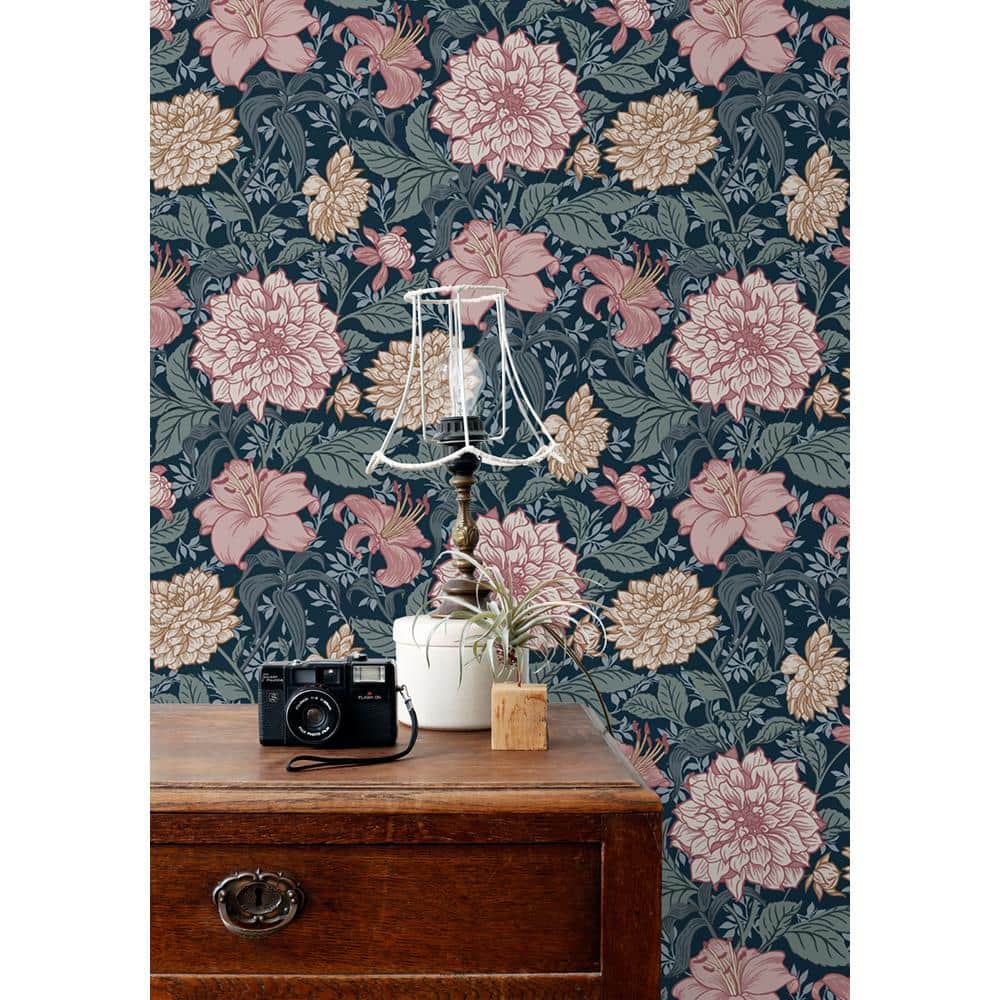 Persephone Blue and Pink Floral Non-Woven Wallpaper