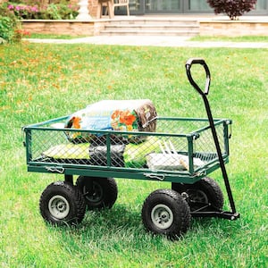 Steel Garden Cart Steel Mesh Removable Sides 3 cu. ft. 550 lbs.. Capacity in Green