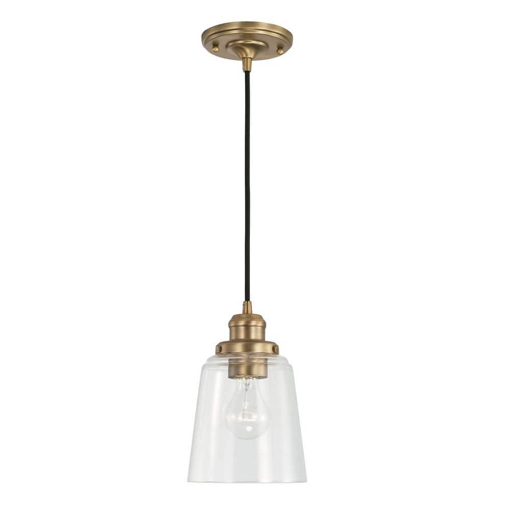 Fallon 100-Watt 1-Light Aged Brass Pendant Light with Clear Glass Shade and No Bulbs Included price history on PriceWatchPro