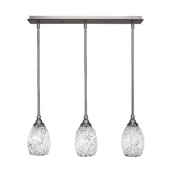 Unbranded Livingston 100-Watt 3 Light Brushed Nickel, Linear Pendant Light with 5 in. Black Fusion Glass Shade No Bulbs Included