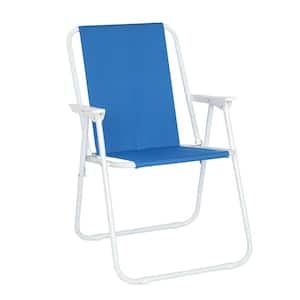 19 in. x 17 in. x 30 in. Portable Blue Iron Folding Beach Chair