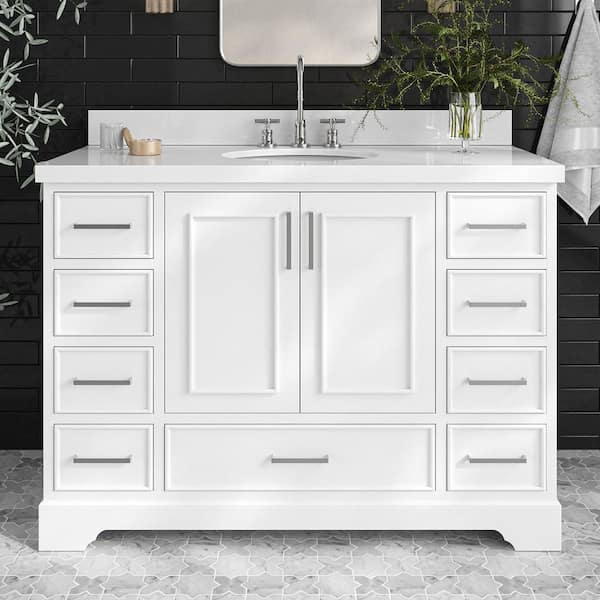 ARIEL Stafford 49 in. W x 22 in. D x 36 in. H Single Sink Freestanding Bath Vanity in White with Pure White Quartz Top