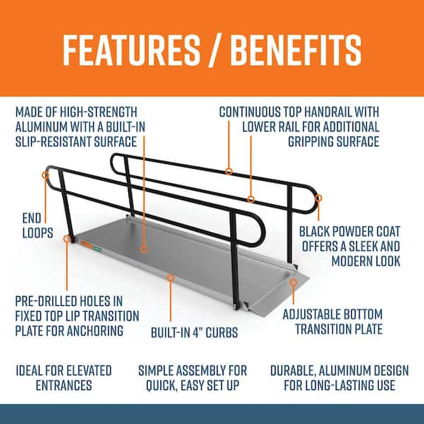 GATEWAY 3G 9 ft. Aluminum Solid Surface Wheelchair Ramp with Black 2-Line Handrails