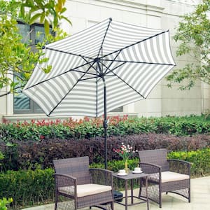 MARINA Gray and White Stripe 9 ft. Patio Solar LED Market Umbrella