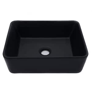 16 in. x 12 in. Bathroom Porcelain Ceramic Rectangular Vessel Sink in Black