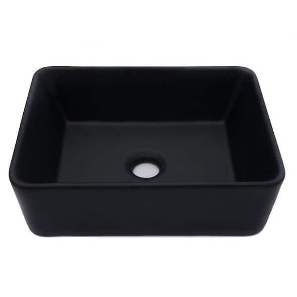 Logmey 16 in. x 12 in. Bathroom Porcelain Ceramic Rectangular Vessel Sink in Black