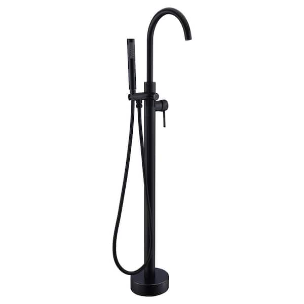 ANZZI Kros Series 2-Handle Freestanding Claw Foot Tub Faucet with Hand Shower in Matte Black
