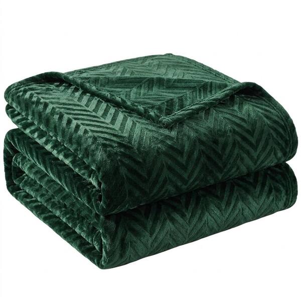 Soft Emerald Green Chevron Flannel Fleece Queen Blanket 90"x90"