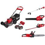 M18 FUEL Brushless 21 in. Self-Propelled Lawn Mower w/ String Trimmer, Blower, Hedger, Chainsaw, (2) 12Ah Batteries