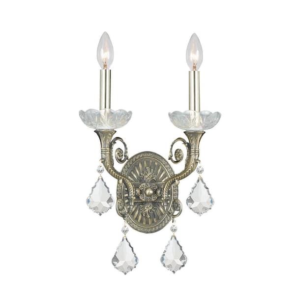 Crystorama Majestic 10 in. 2-Light Historic Brass Wall Sconce
