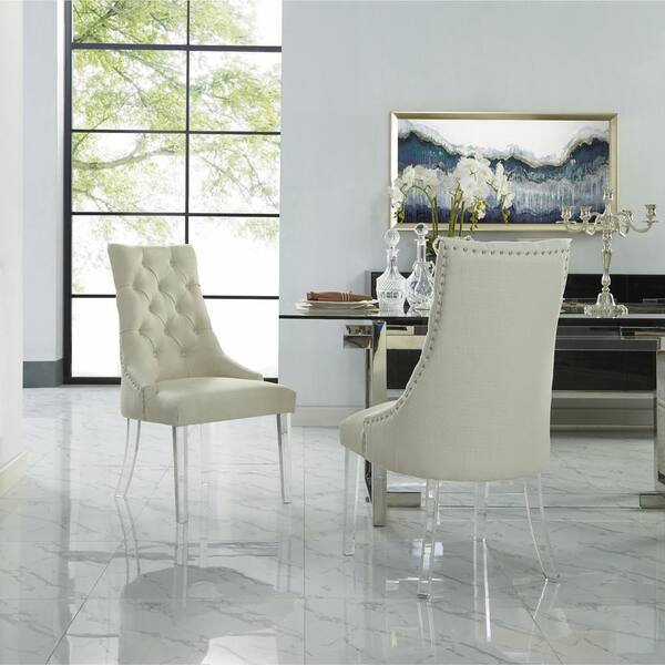 Inspired Home Winona Cream White Linen, Acrylic Leg Dining Room Chairs