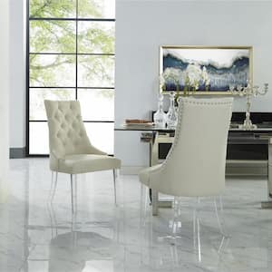Winona Cream White Linen Acrylic Leg Armless Dining Chair (Set of 2)