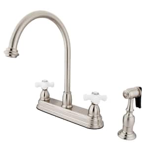 Restoration 2-Handle Deck Mount Centerset Kitchen Faucets with Side Sprayer in Brushed Nickel