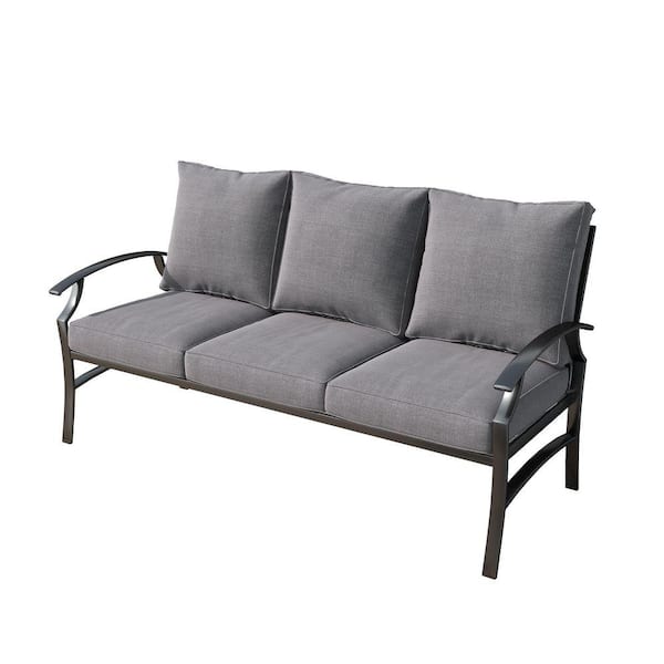 3-Seat Metal Outdoor Patio Sofa Sectional Couch with Gray Cushions