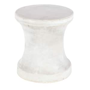 16 in. White Round Fiberclay Ceramic Distressed Hourglass Outdoor Accent Table