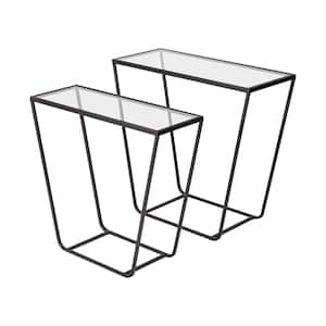 Arya Black Rectangular Glass Top w/Iron Frame Accent Table - Set of 2