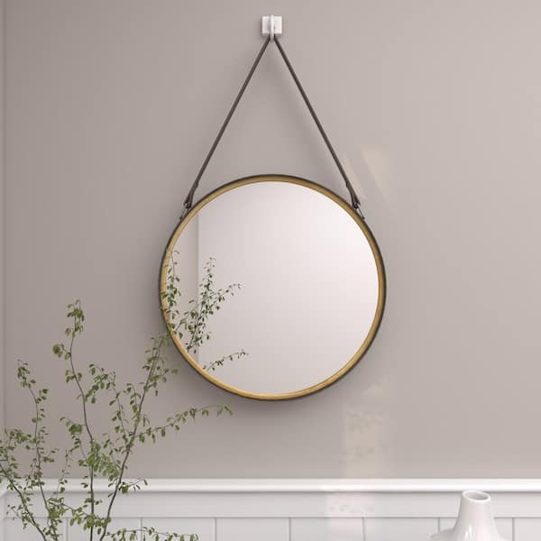 Danya B Framed 20 Decorative Round Black Metal Circle Wall Mirror with Hanging Rope