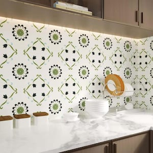 Vinyl Peel Stick Decorative Wall Floor Tile 12 in. x 12 in. x 0.6 in. Flower Backsplash Tile 10-Pieces Covered 10 sq.ft.