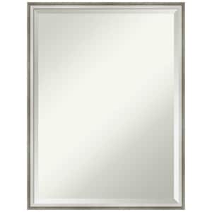 Medium Rectangle Satin Silver/White Beveled Glass Modern Mirror (25 in. H x 19 in. W)