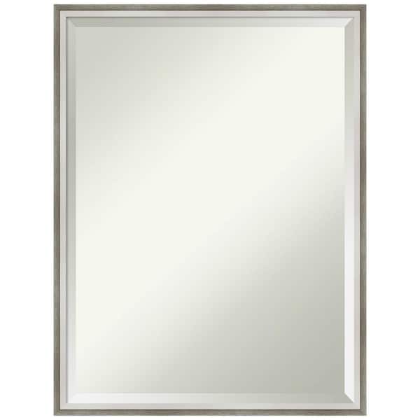 Amanti Art Medium Rectangle Satin Silver/White Beveled Glass Modern Mirror (25 in. H x 19 in. W)