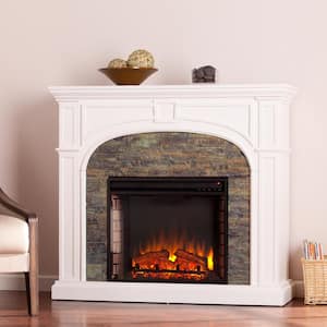 Granby 45.75 in. W Stacked Stone Effect Electric Fireplace in White