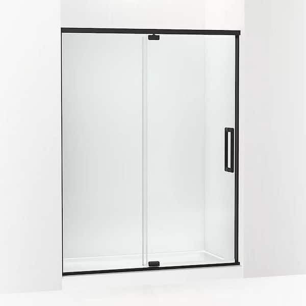 Statement 60 in. W x 76 in. H Pivot Framed Shower Door in Matte Black Finish with Clear Glass