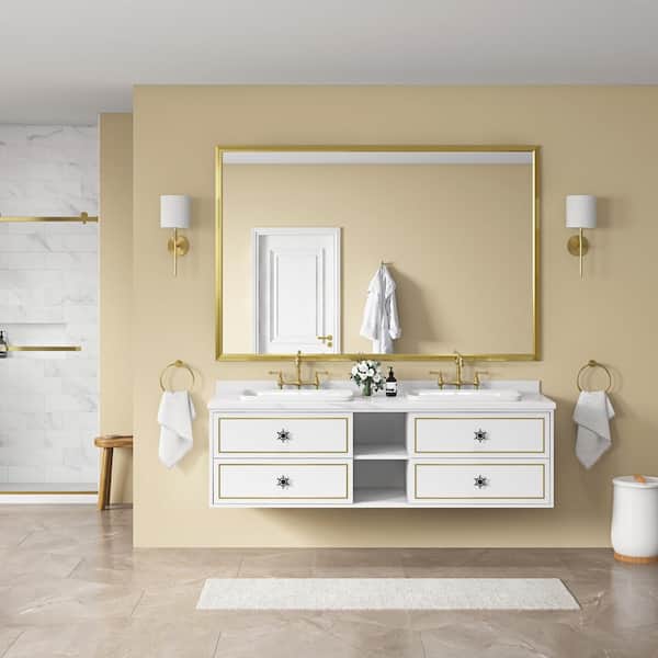 96 in. W x 48 in. H Rectangular Aluminium Framed Wall Bathroom Vanity Mirror in Gold