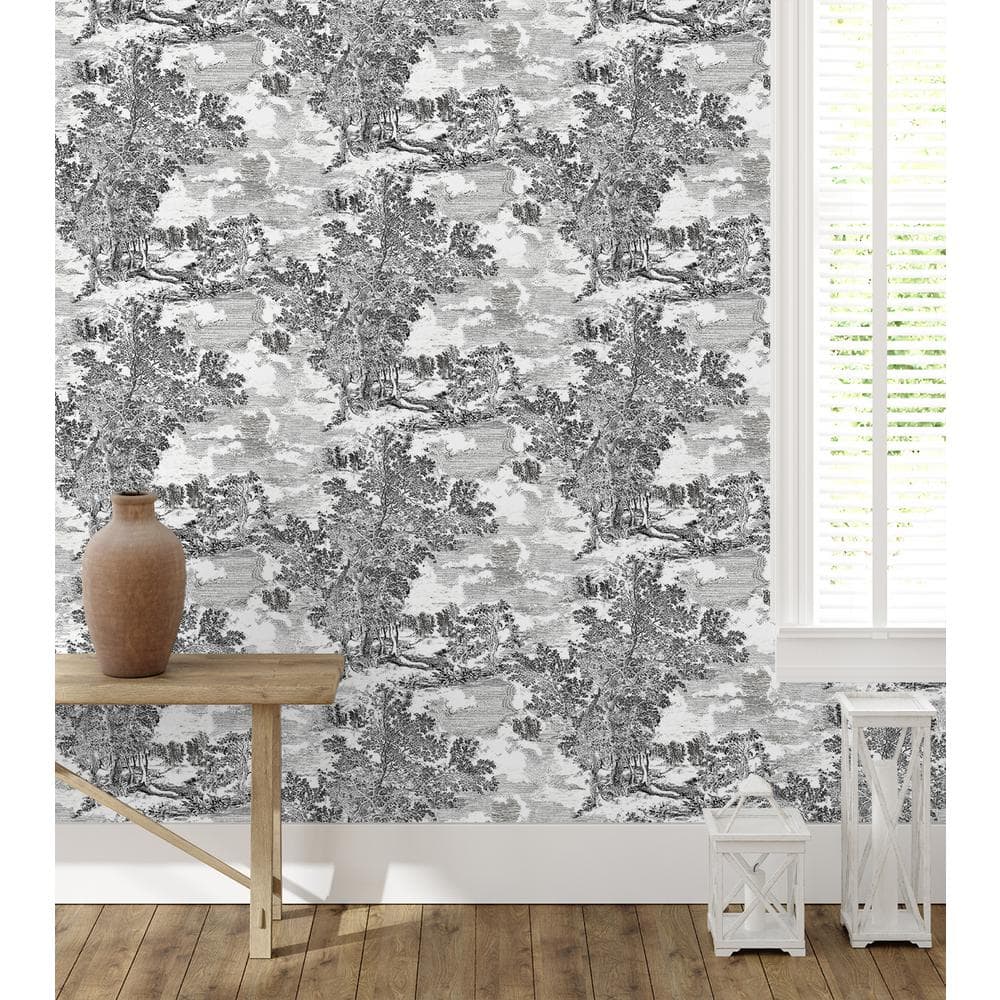 Charcoal Scenic Peel and Stick Wallpaper, 20.5" x 216"