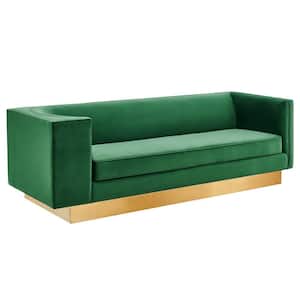 Eminence 89.5 in. Square Arms Performance Velvet Tuxedo Straight Retro Modern Sofa in Emerald Green