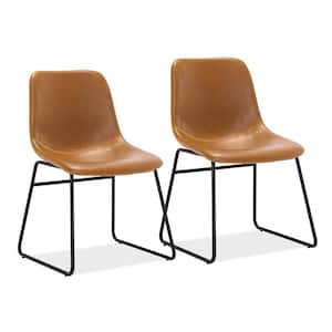 18 in. Whiskey Brown Faux Leather Upholstered Dining Chairs with Metal Legs (Set of 2)
