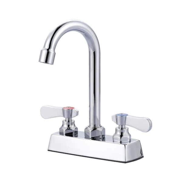 4 in. Center Commercial Brass Double Handle Deck Mount Standard Kitchen Faucet in Polished Chrome