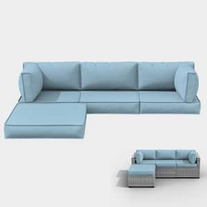 25.6 in. x 25.6 in. x 4 in. (9-Piece) Deep Seating Outdoor Sectional Cushion Sky Blue