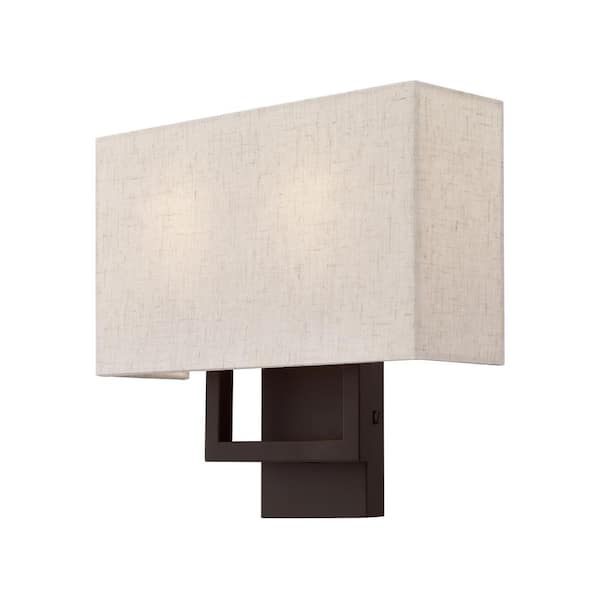 AVIANCE LIGHTING Pritchard 4.375 in. Bronze ADA Sconce with Hand Crafted Oatmeal Fabric Shade