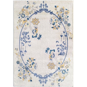 Valentina Hanna White 5 ft. x 7 ft. Yellow Magnolia Floral White Transitional Area Rug