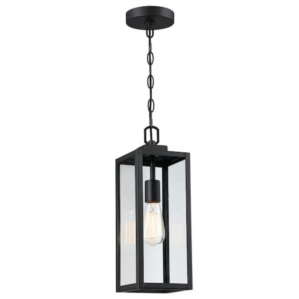 Dawn 1-Light Matte Black Outdoor/Indoor Pendant Light with Clear Glass ...