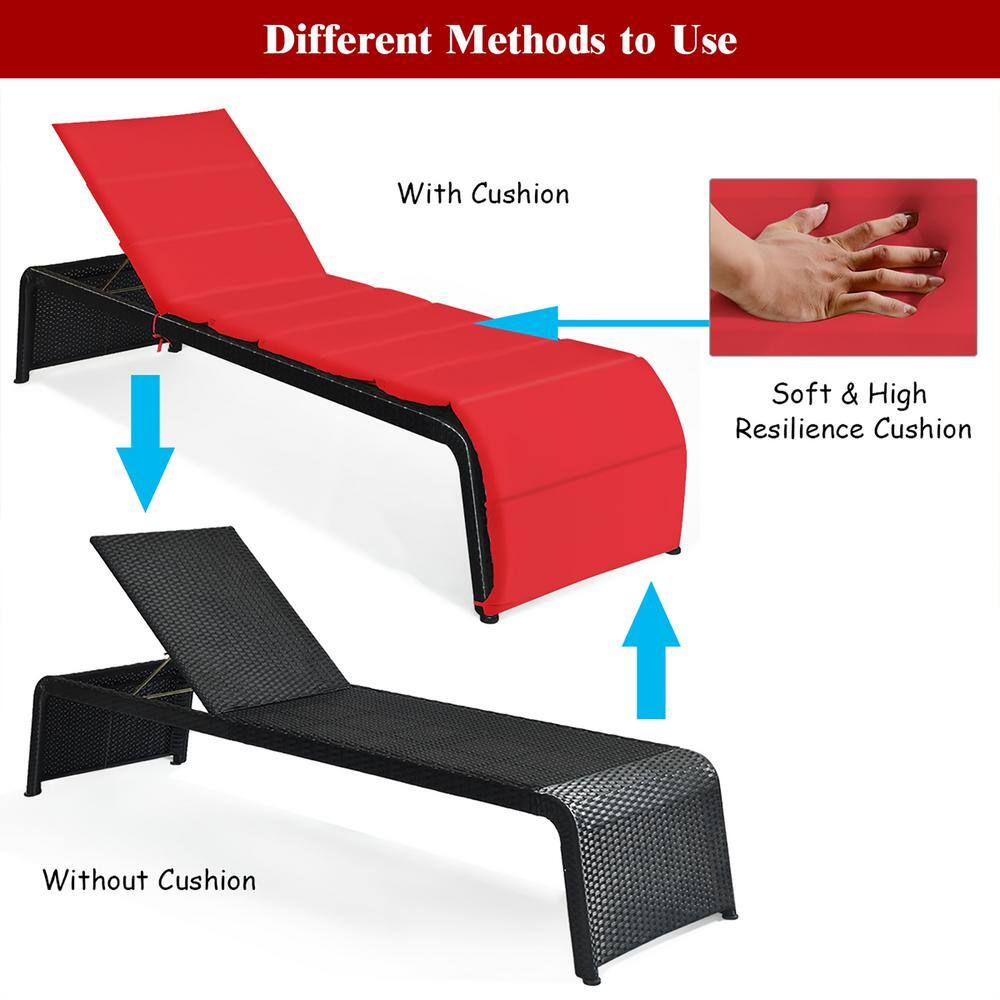 Red Cushioned Armless Steel Chaise Lounger Set