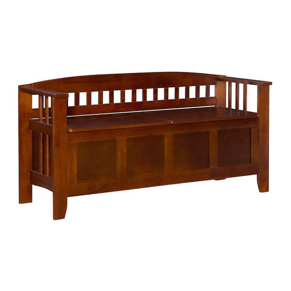 Shayla Walnut Finish Storage Bench with Split Seat