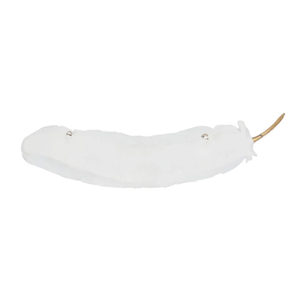 White and Gold Polystone Feather Wall Art Sculpture