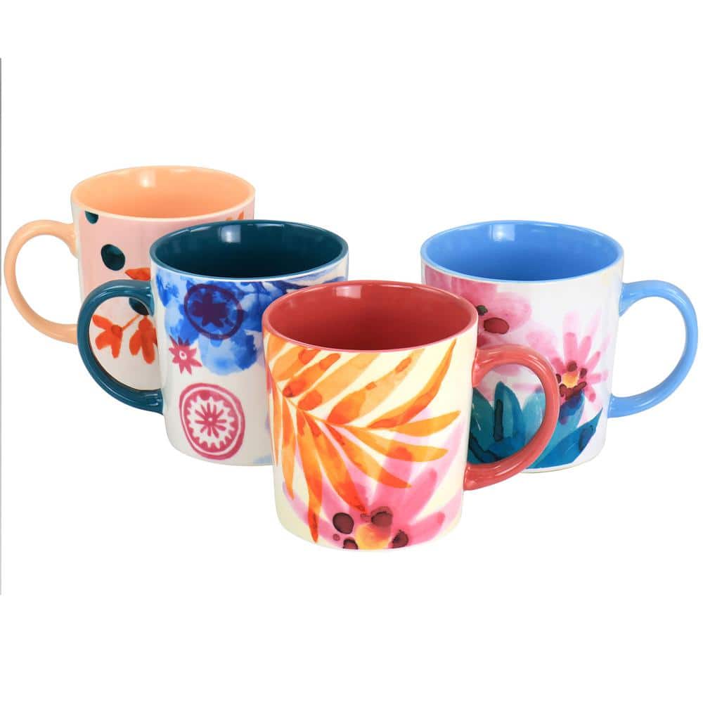 Spice By Tia Mowry Mug Set, Goji Blossom, Fine Ceramic, 4 Pieces