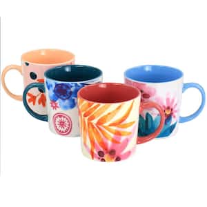 Goji Blossom Fine Ceramic 4 Piece 17oz Mug Set in Multi Color