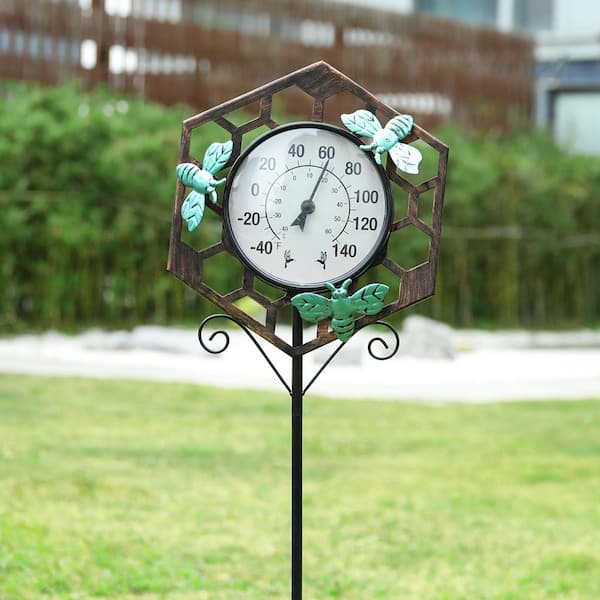 Joybee Leaf Outdoor Thermometer Decorative-42Inch Metal Leaf Garden Stake Outside Thermometer for Patio Outdoor Yard Lawn Decorations