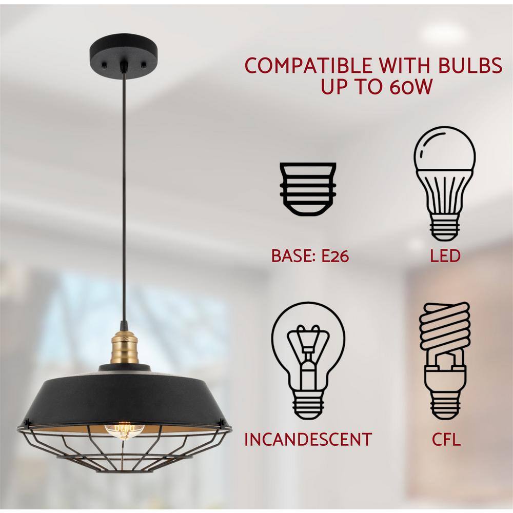 Jaxon 14" Black and Brass Industrial Farmhouse Pendant Light