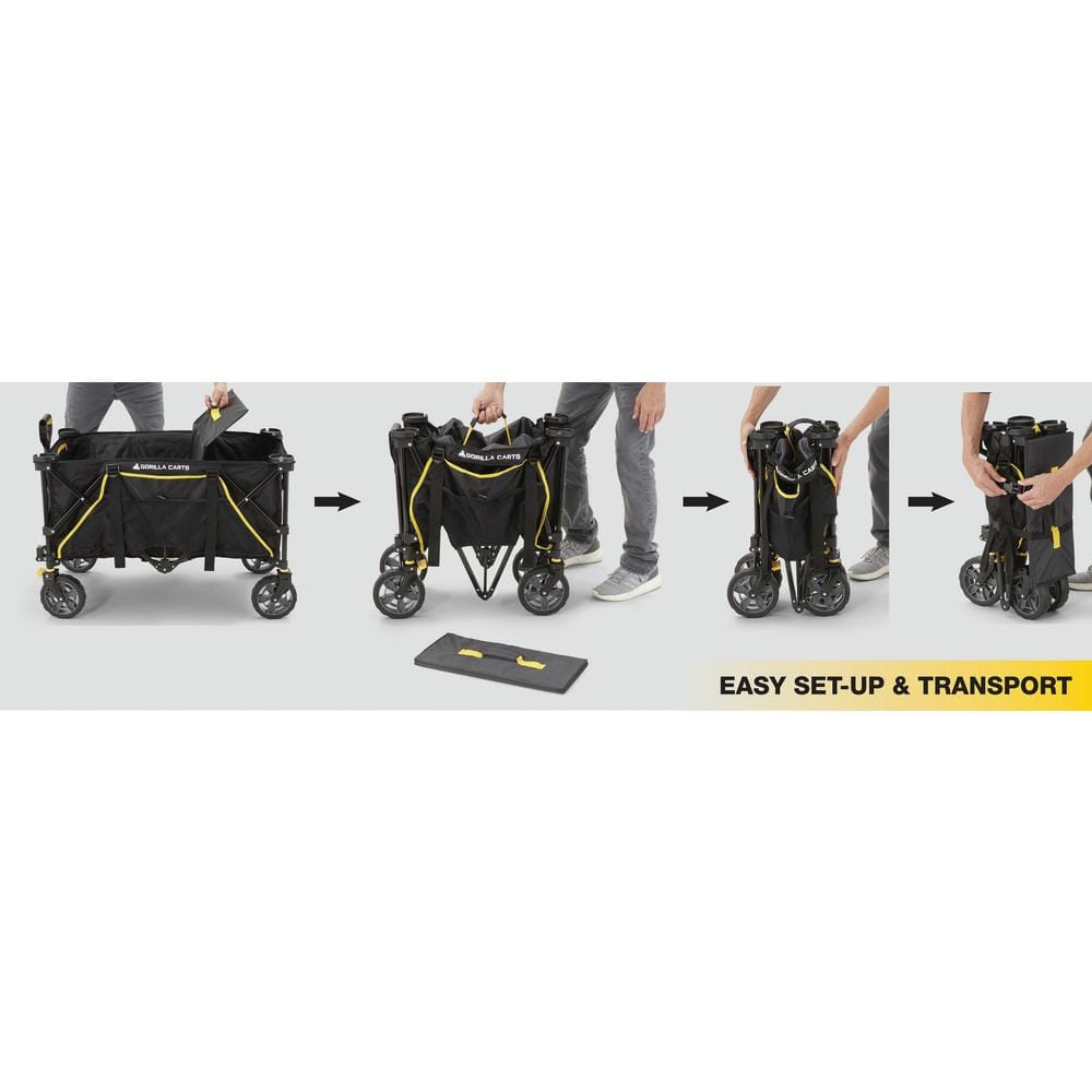 Black Steel Frame Collapsible Utility Wagon with Polyester Deck