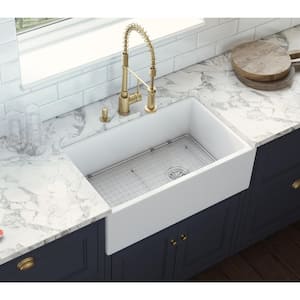 30 in. Single Bowl Farmhouse Fireclay Kitchen Sink with Right Offset Drain in White
