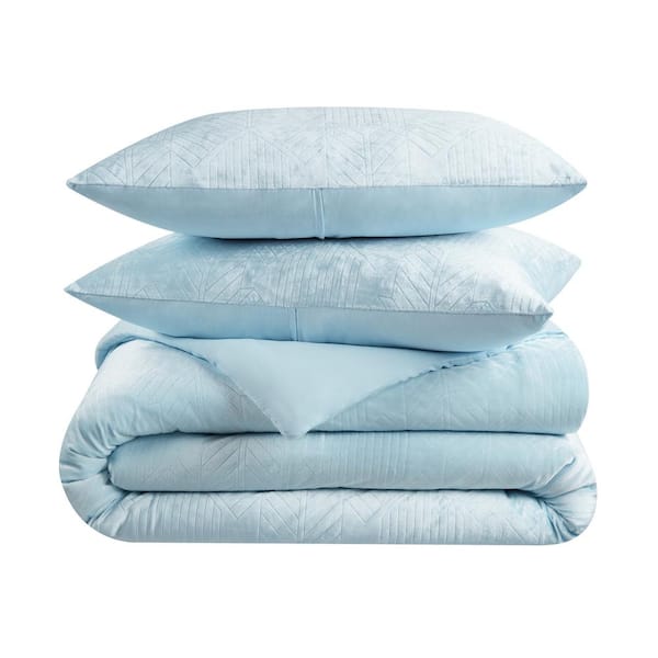 Unbranded Sophia 2 Piece Light BLue Embossed Velvet Polyester Twin Comforter Set