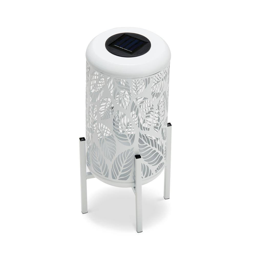 White Metal Cylinder Boho-Chic Solar Powered LED Lantern Set
