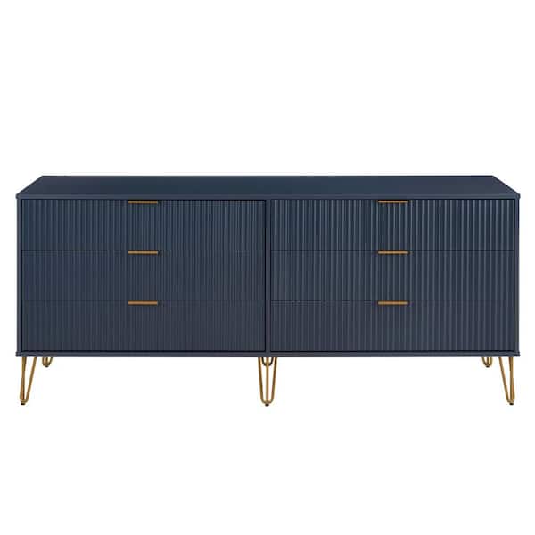 Manhattan Comfort DUMBO Midnight Blue Modern 6-Drawer 69.68 in. W Double Dresser