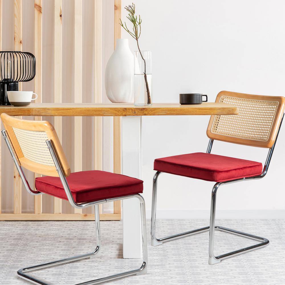 2-Piece Sliver Steel Outdoor Dining Chair with Red Cushions， High-Density